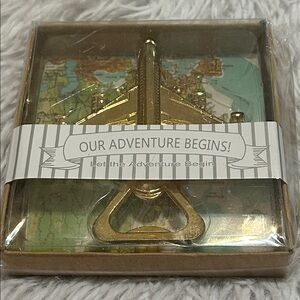 Bottle Opener Gold Tone Wedding Gift Wanderlust Airplane Our Adventure Begins